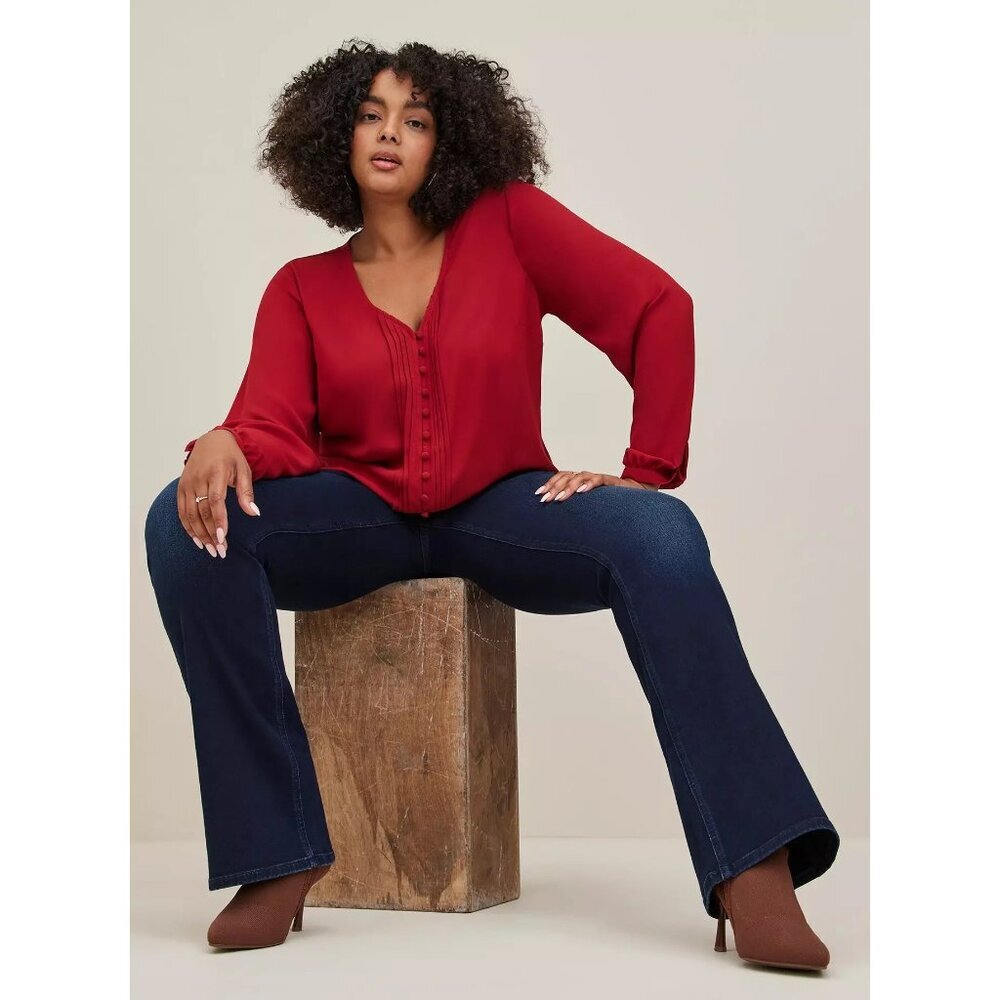 Torrid Georgette Pintuck Button-Front Blouse Womens Size 5X Classic Work Red